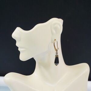Vintage Tear Drop Earrings Black Glass